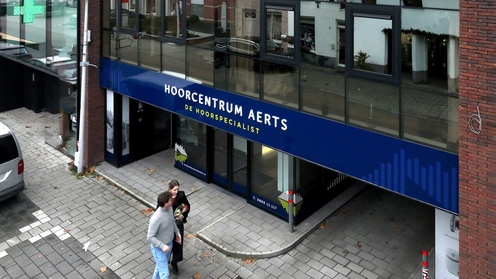 Zicht op gebouw Hoorcentrum Aerts De Pinte